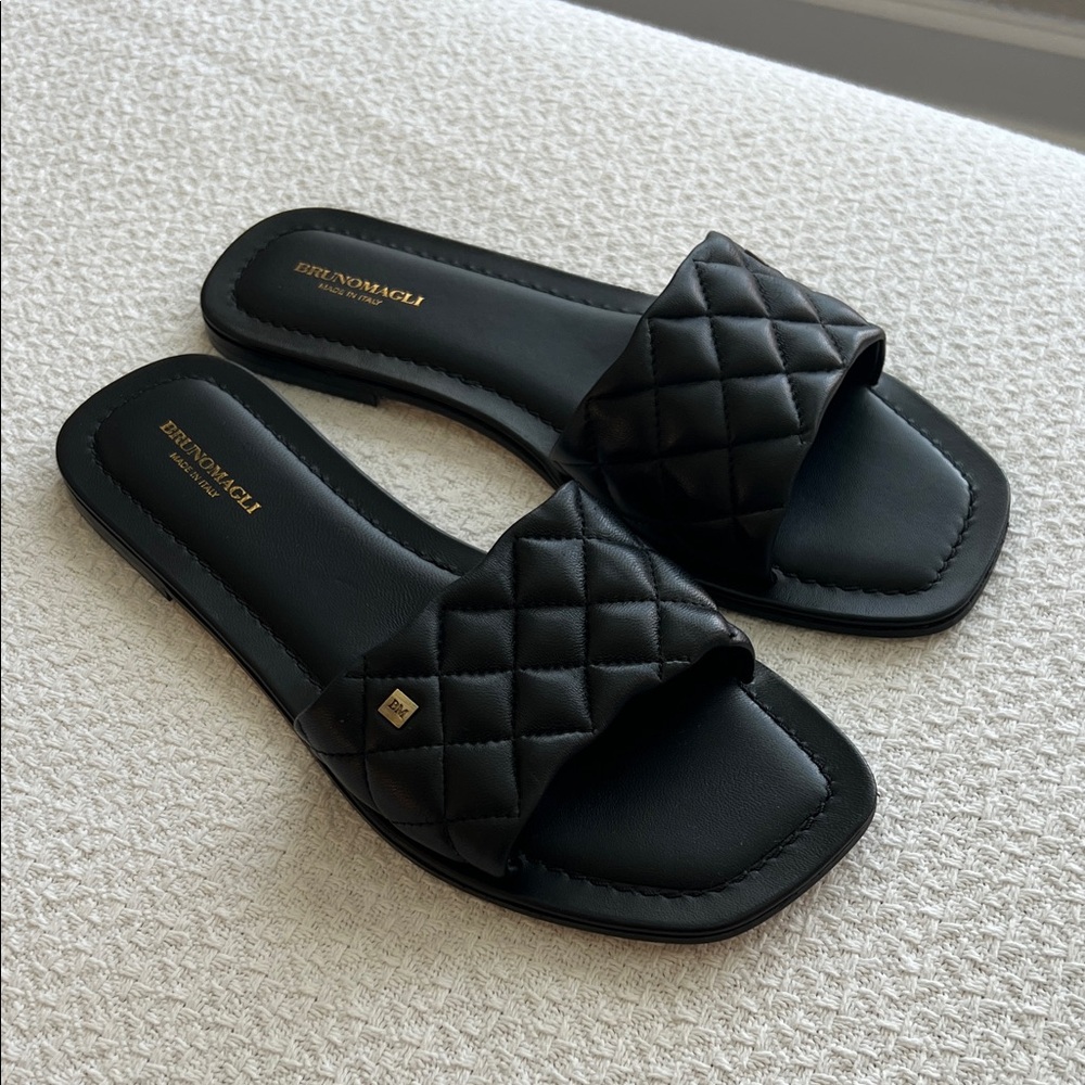 Bruno Magli Black Quilted Slide Sandals